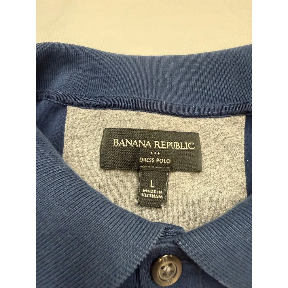 BANANA REPUBLIC Mens Large Navy Blue Short Sleeve Dress Polo Shirt JJ14